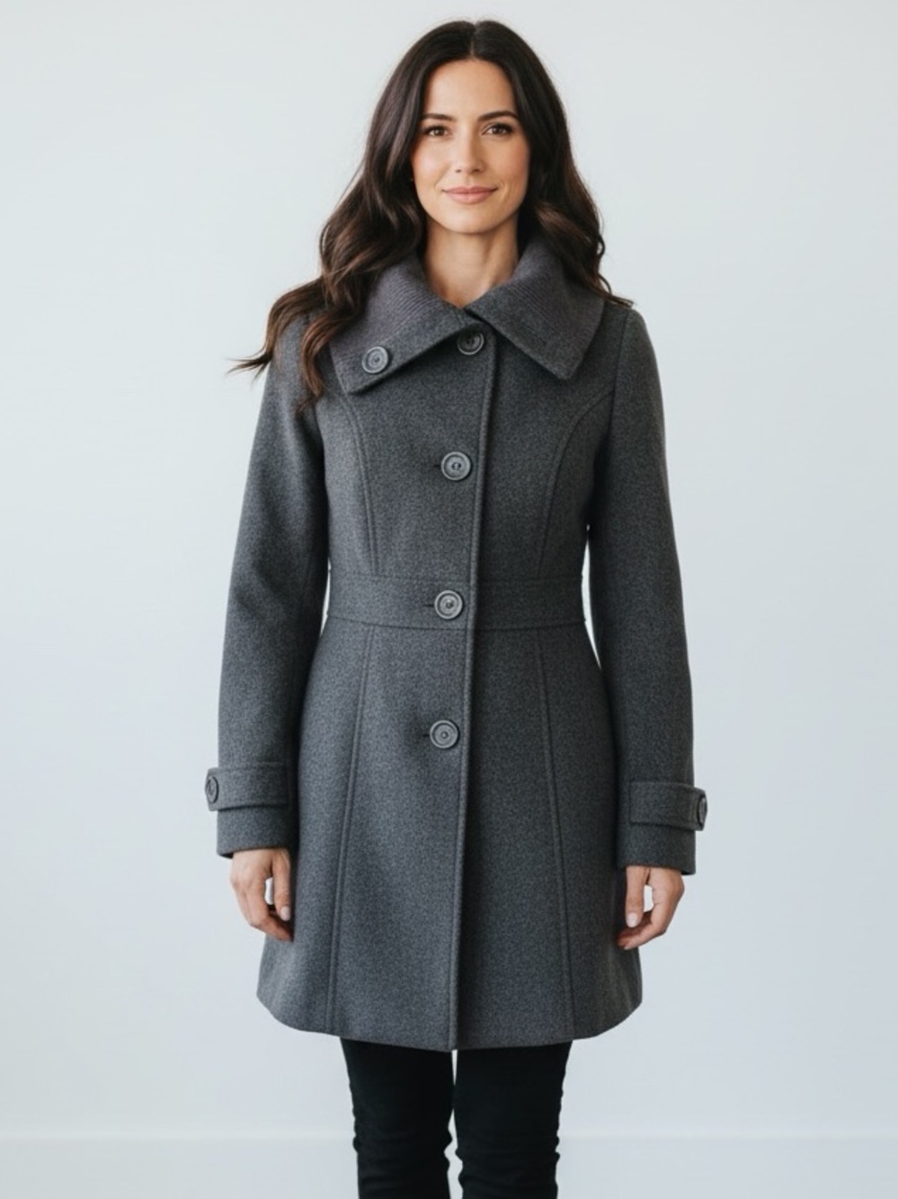 Anthropologie Tulle Dark Gray Front Button Pea Coat - Size Small